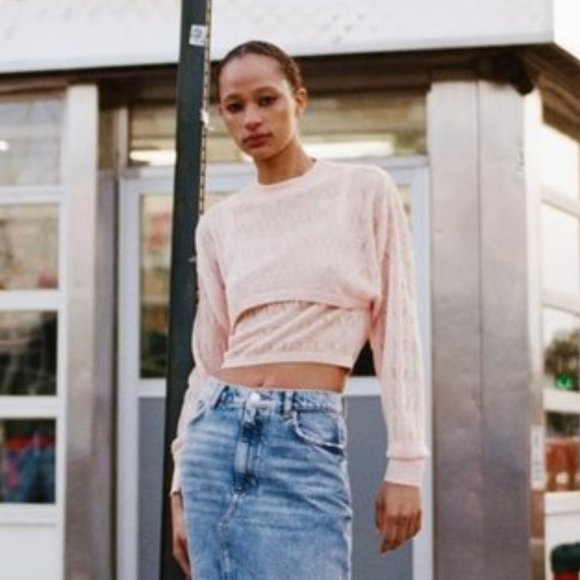 Zara Tops Zara Pointelle Knit Arm Warmer Top Poshmark